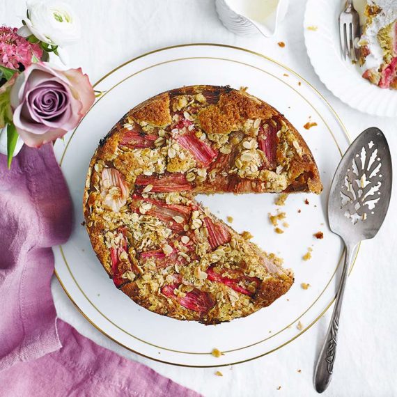 Oaty Rhubarb and Ginger Streusel Cake