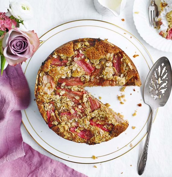Oaty Rhubarb and Ginger Streusel Cake