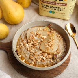 Autumn-Spiced Oatmeal with Poached Pears