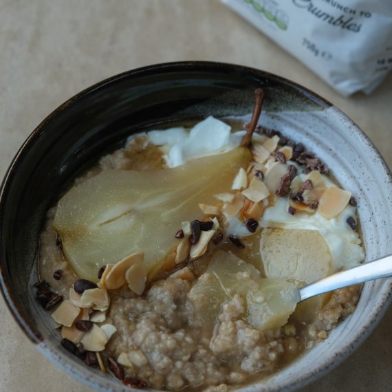 Autumn-Spiced Oatmeal with Poached Pears