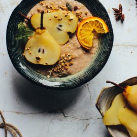 Autumn-Spiced Oatmeal with Poached Pears
