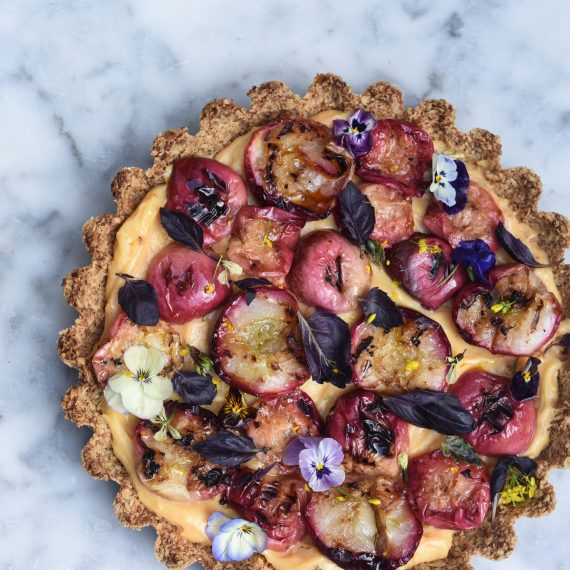 Oat Crust Tart with Zested Crème Patissière and Charred Nectarines