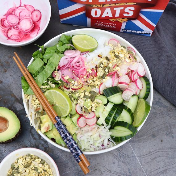 Noodle Salad with a Crunchy Oat Topper