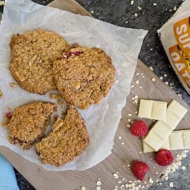 Raspberry and White Chocolate Oat Cookies