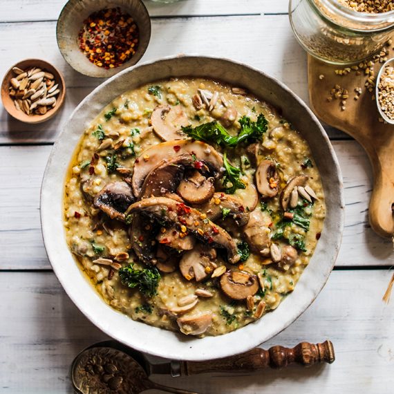 Savoury Porridge with Mushrooms, Kale & Toasted Seeds 