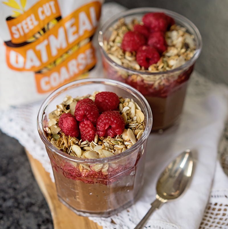 Chocolate Pudding with Whisky-Infused Raspberry Compote – Mornflake - Mighty Oats