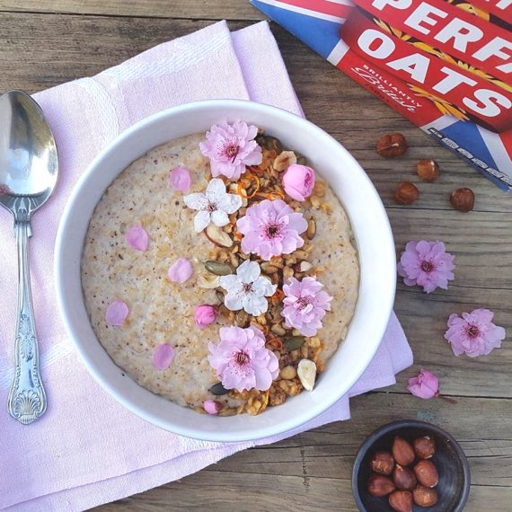 Hazelnut and Cherry Blossom Porridge with Homemade Granola
