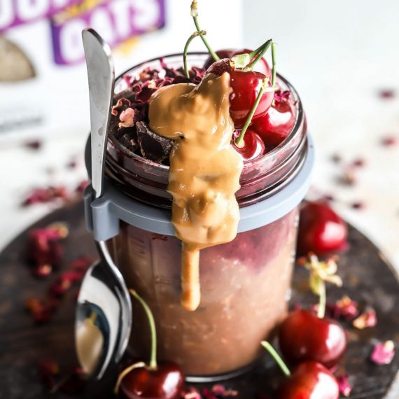 Chocolate Orange Overnight Oats with Black Forest Jam