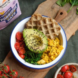 Savoury Breakfast Bowl with Heart Shaped Oat Waffles