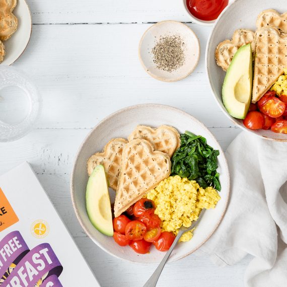 Savoury Breakfast Bowl with Heart Shaped Oat Waffles