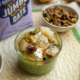 Creamy Matcha and Pistachio Oat Jars