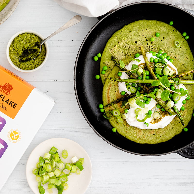 Green Spinach Oat Pancakes with Peas, Spring Onion, Asparagus – Mornflake - Mighty Oats