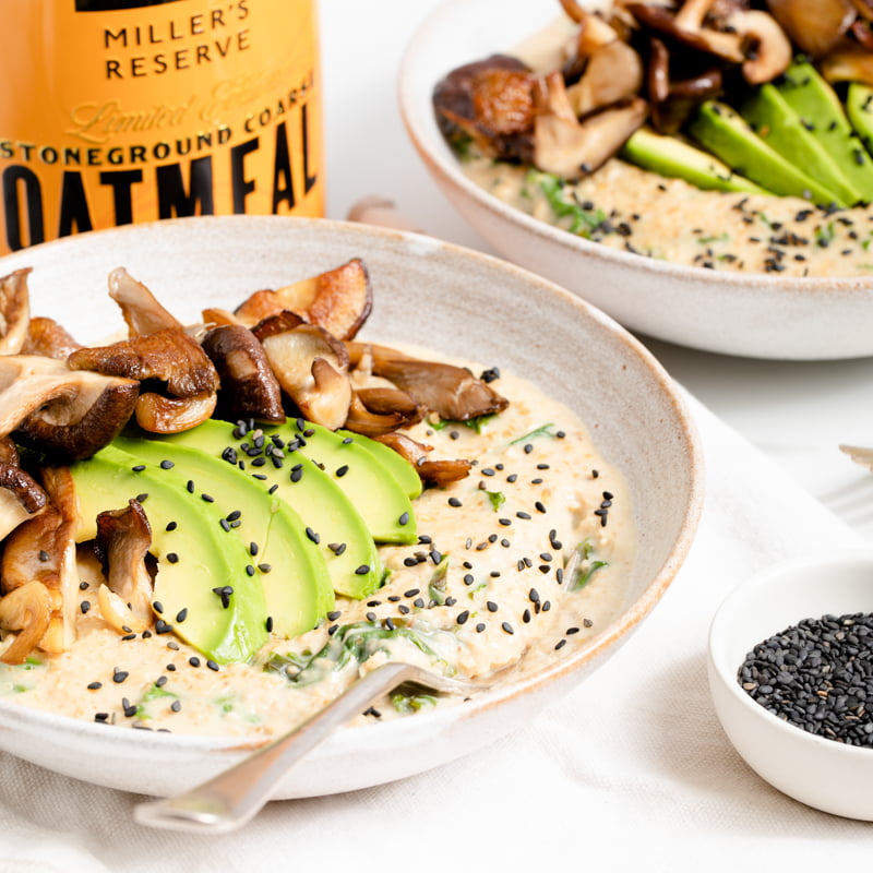 Savoury Miso Wild Mushroom Oatmeal with Kale Recipe from the Mornflake