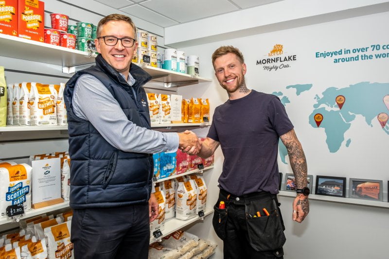 Mornflake's Marketing manager, Iain Lavelle, with Ryan Morris.