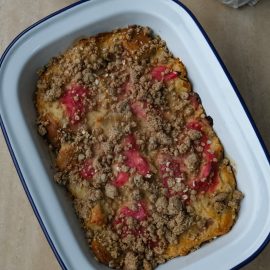 Rhubarb Crumble Bread & Butter Pudding